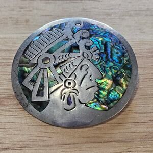 Vintage Narvaez Taxco Sterling Silver & Abalone Aztec Warrior Brooch & Pendant